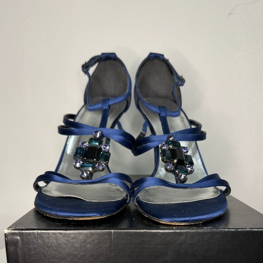 Deep Blue Stuart Weitzman Jeweled Strappy Heels – Elegant & Timeless ✨